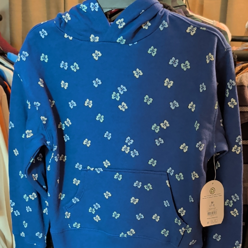 Wonder Nation Blue Kids Hoodie with Floral Print